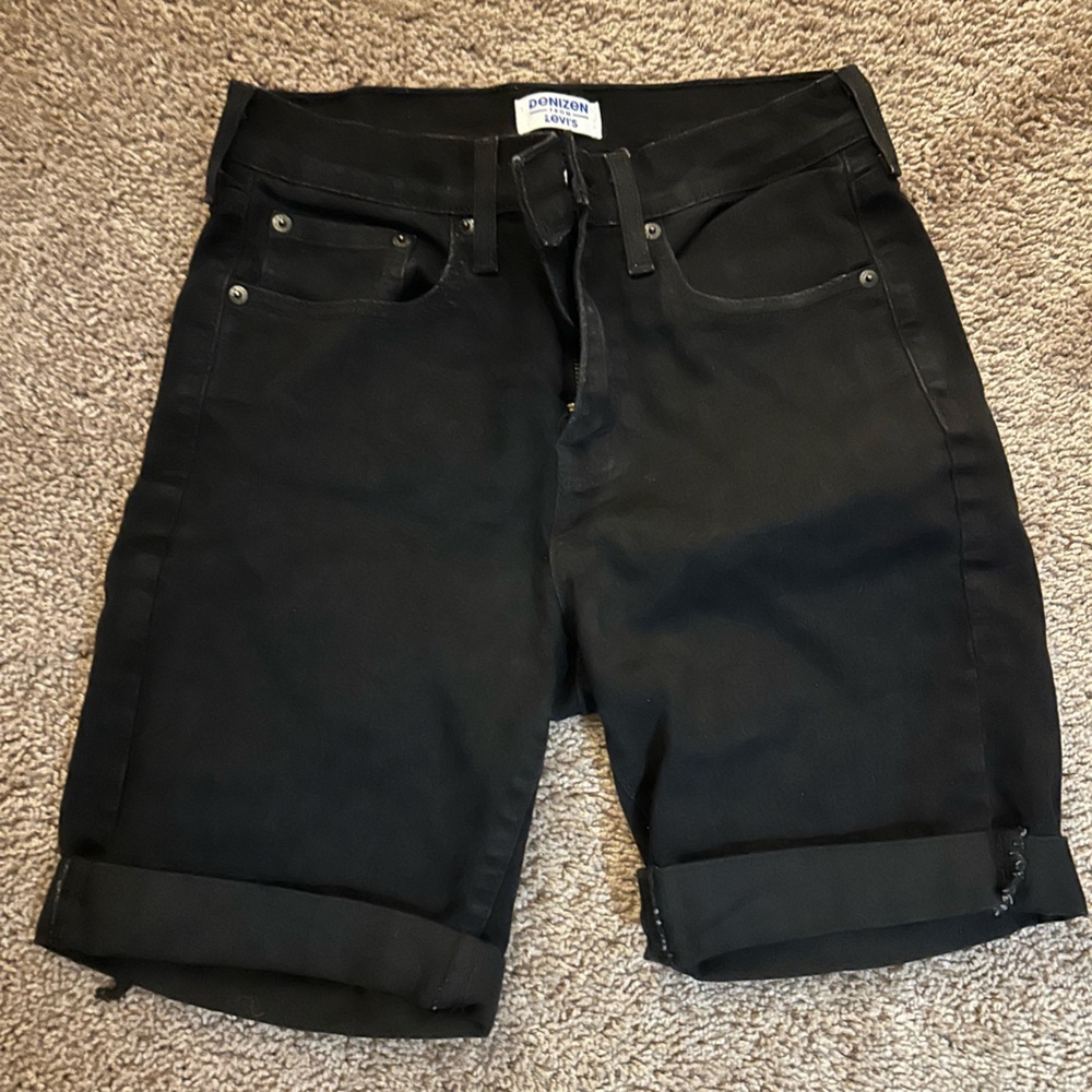 Black Roll-Cuff Denim Shorts